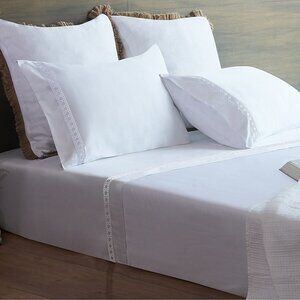 Everhome Egyptian Cotton Cane Embroidered 700-Thread-Count Queen Flat Sheet